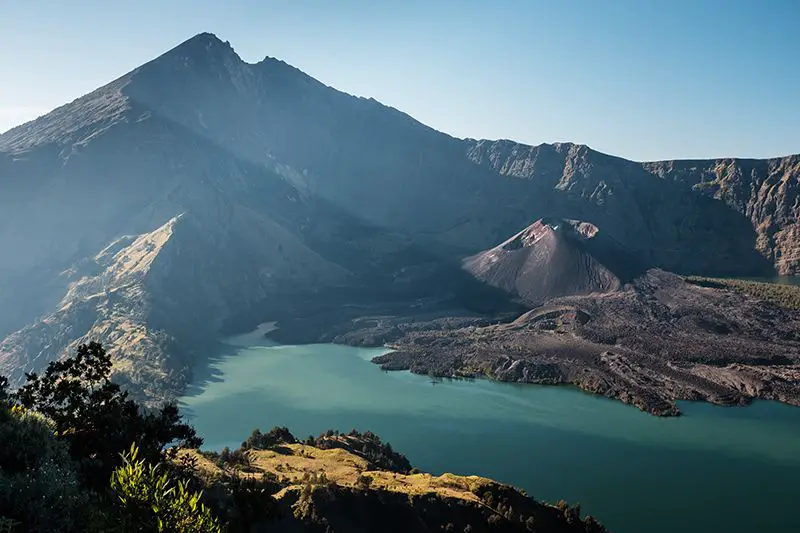 view on the mount Rinjani crater lake