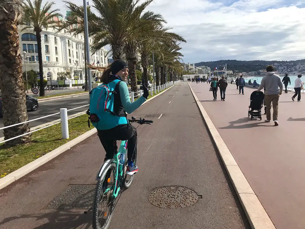 cycling on the Promenade des Anglais