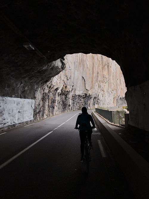 Tunnels while cycling from Nice to Monaco